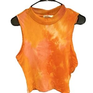 Orange Tie-Dye Sleeveless Crop Top